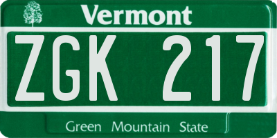 VT license plate ZGK217