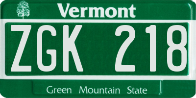 VT license plate ZGK218