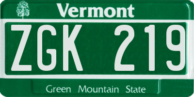 VT license plate ZGK219