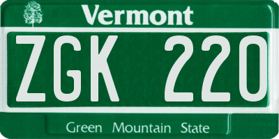 VT license plate ZGK220