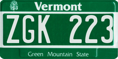 VT license plate ZGK223