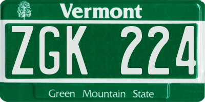 VT license plate ZGK224