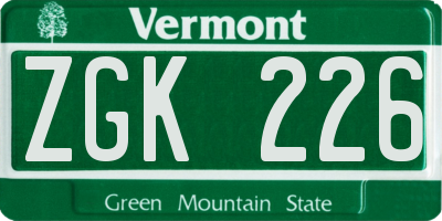 VT license plate ZGK226