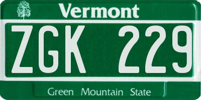 VT license plate ZGK229