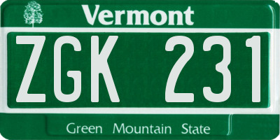 VT license plate ZGK231