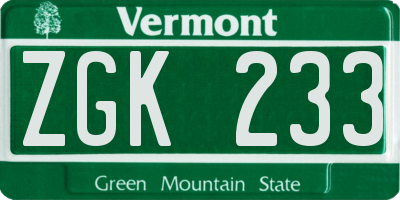 VT license plate ZGK233