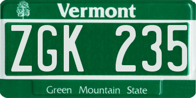 VT license plate ZGK235