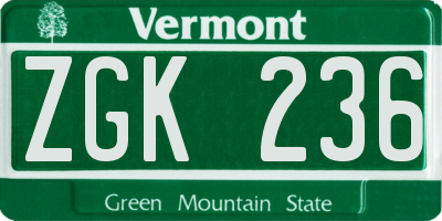 VT license plate ZGK236