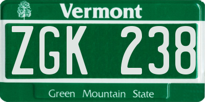 VT license plate ZGK238