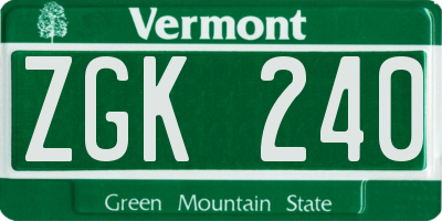 VT license plate ZGK240
