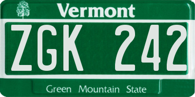 VT license plate ZGK242