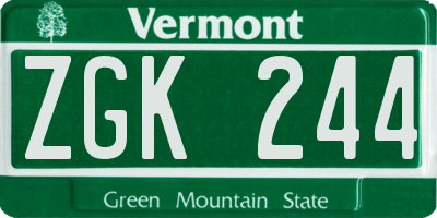 VT license plate ZGK244