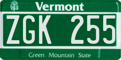 VT license plate ZGK255