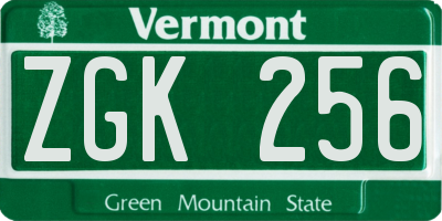 VT license plate ZGK256