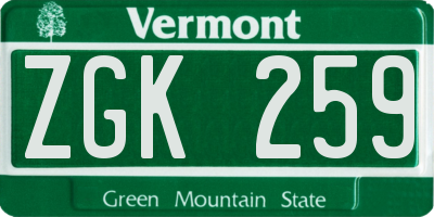 VT license plate ZGK259
