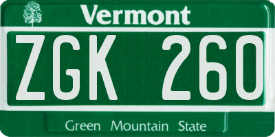 VT license plate ZGK260