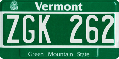 VT license plate ZGK262
