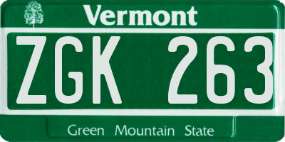VT license plate ZGK263