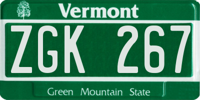 VT license plate ZGK267