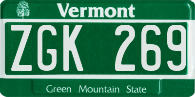 VT license plate ZGK269