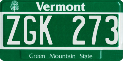 VT license plate ZGK273
