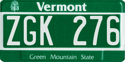 VT license plate ZGK276