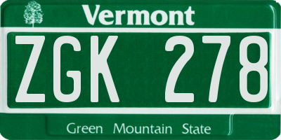 VT license plate ZGK278