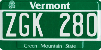 VT license plate ZGK280