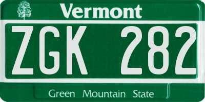 VT license plate ZGK282