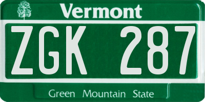 VT license plate ZGK287