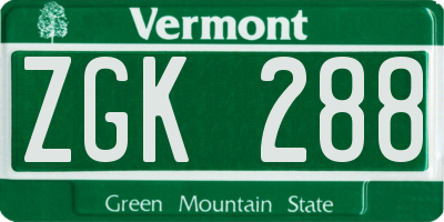 VT license plate ZGK288