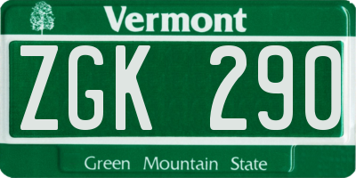 VT license plate ZGK290
