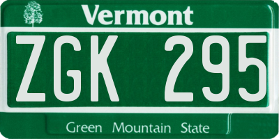 VT license plate ZGK295