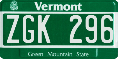 VT license plate ZGK296