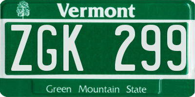 VT license plate ZGK299