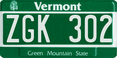 VT license plate ZGK302