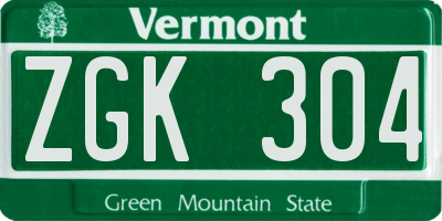 VT license plate ZGK304