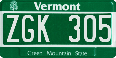 VT license plate ZGK305