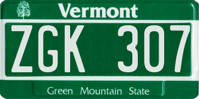 VT license plate ZGK307