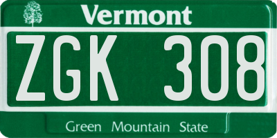 VT license plate ZGK308