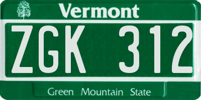 VT license plate ZGK312