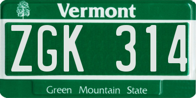 VT license plate ZGK314