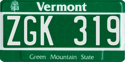 VT license plate ZGK319