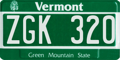 VT license plate ZGK320