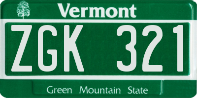 VT license plate ZGK321
