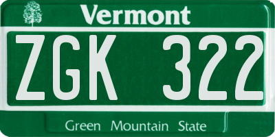 VT license plate ZGK322