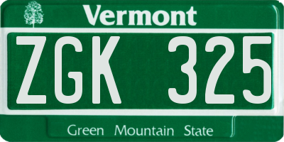 VT license plate ZGK325