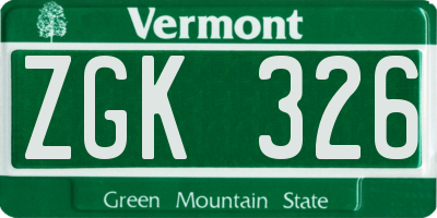 VT license plate ZGK326