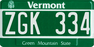 VT license plate ZGK334