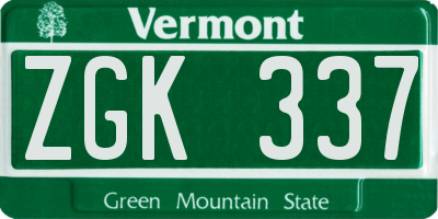 VT license plate ZGK337